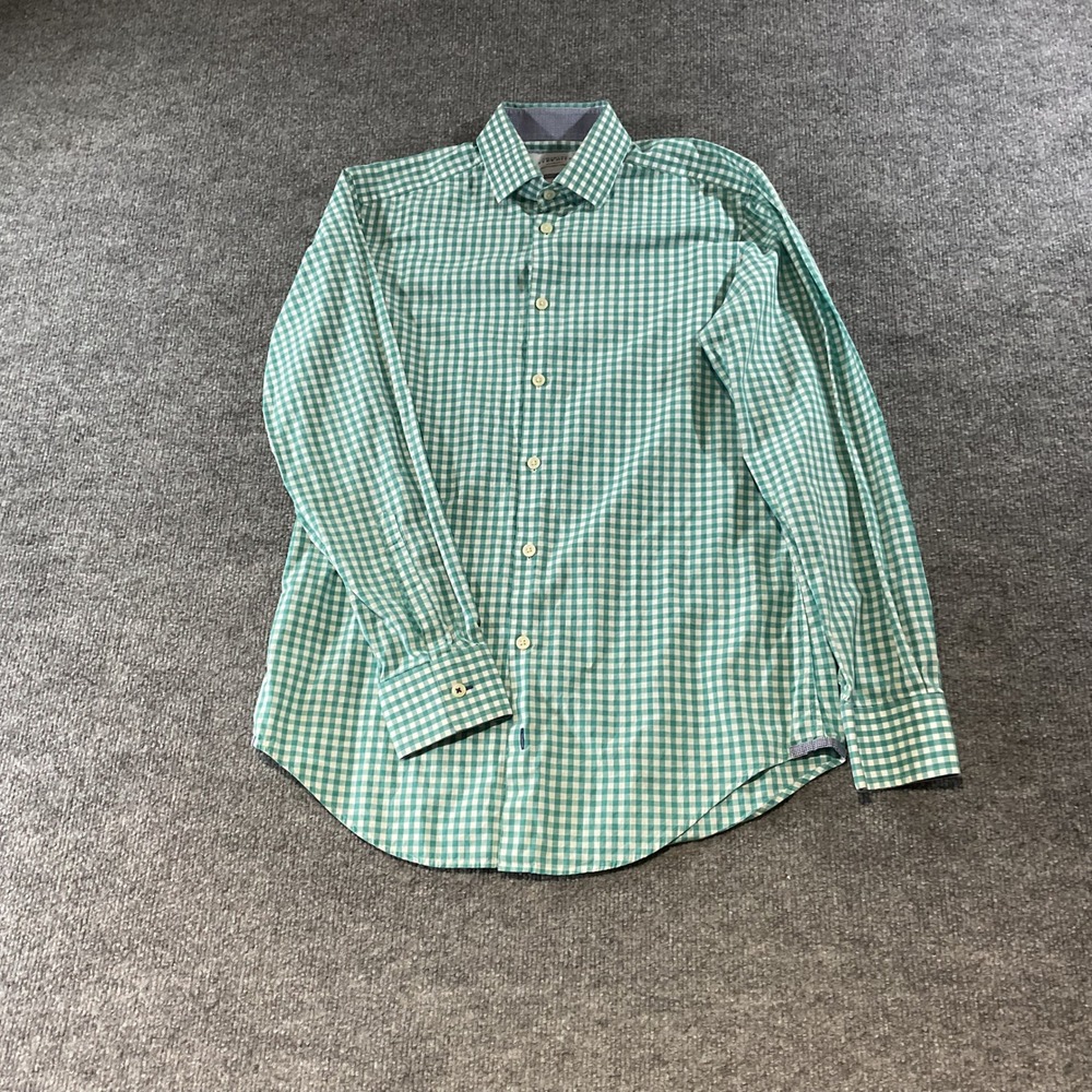 Charles Tyrwhitt Mens Green Gingham Extra Slim Fit Button Down Shirt 14.5 33